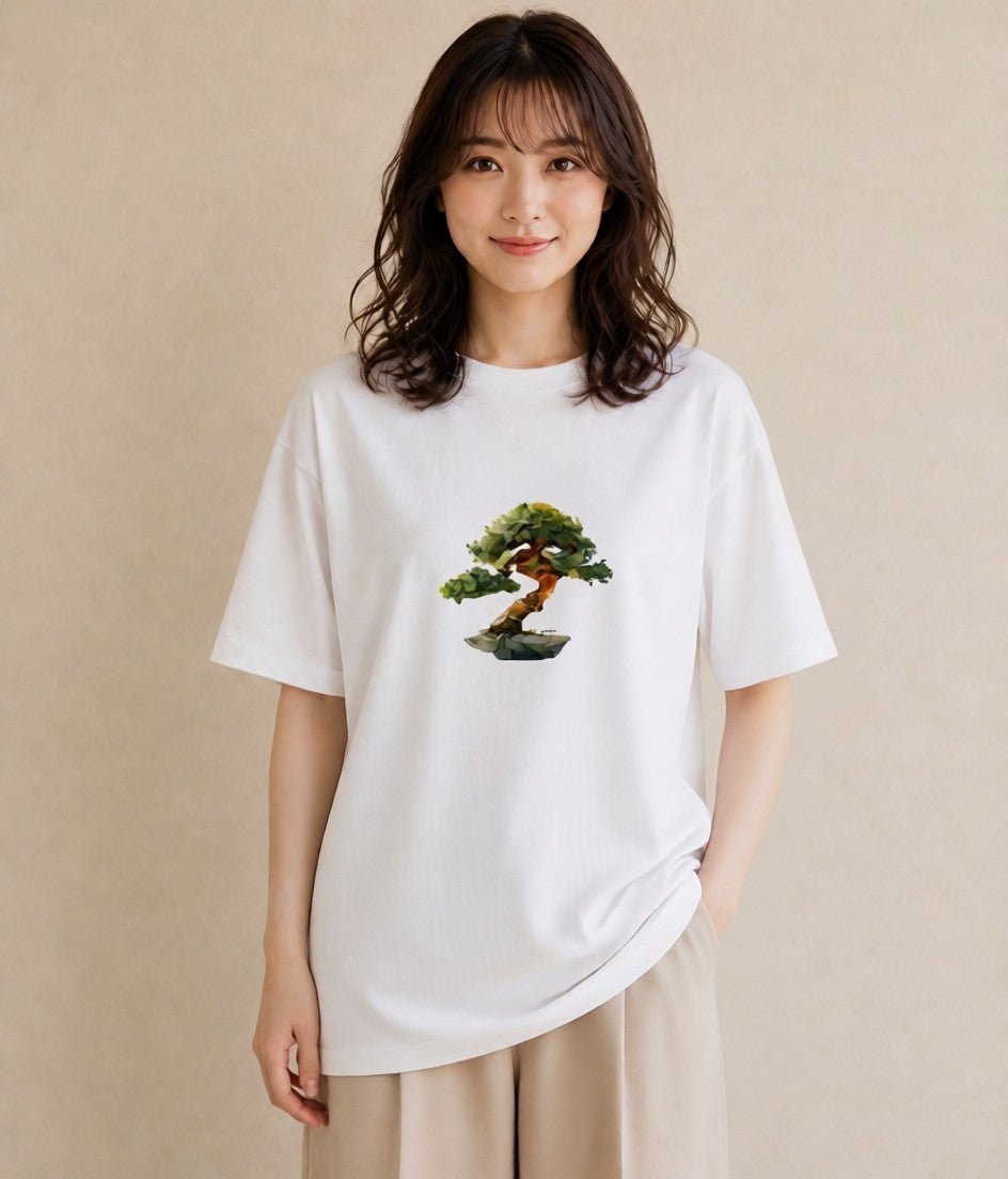 デザインTシャツ レディース 盆栽 植物 ボタニカル イラスト お洒落 クリスマス 旅行 白T YMAZO