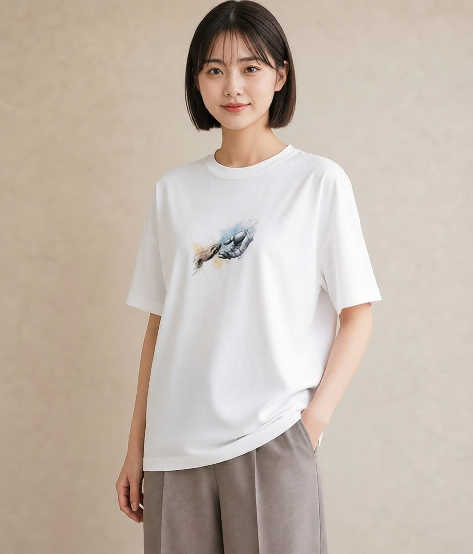 デザインTシャツ レディース 猫の手 猫 ねこ イラスト ラフカジュアル 普段着 週末コーデ 白T YMAZO