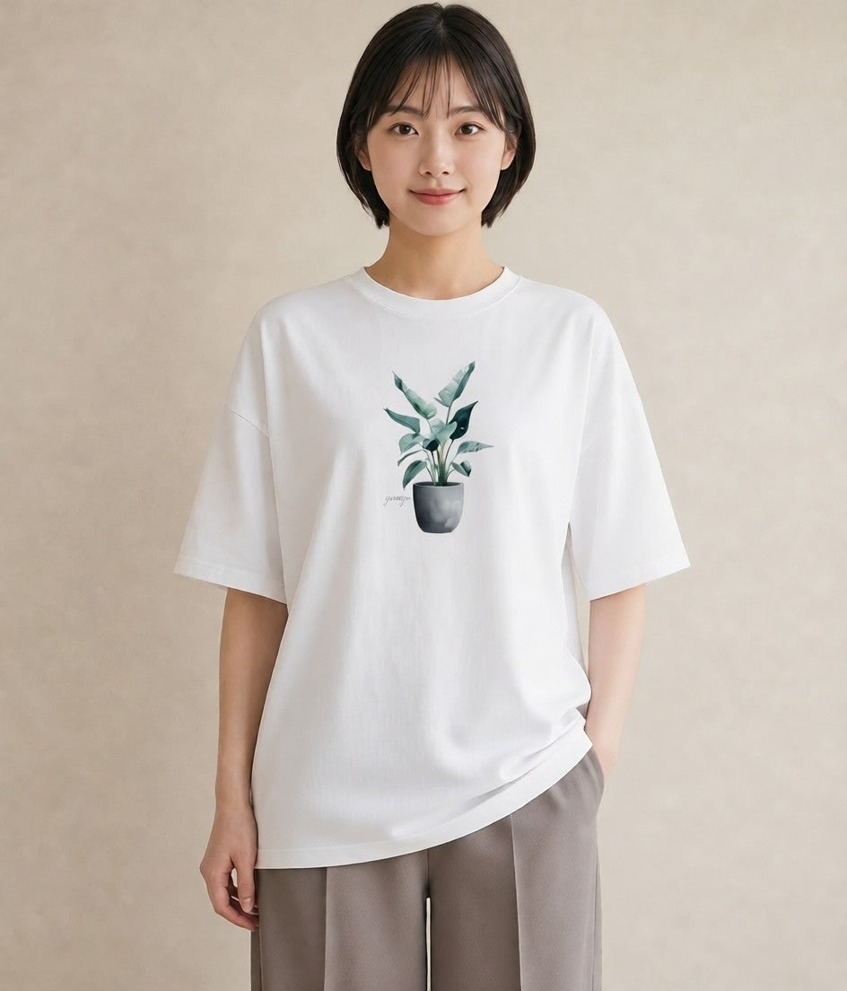 プリントTシャツ レディース 観葉植物 植物 ボタニカル イラスト ゆるコーデ 誕生日プレゼント 綿100 白T YMAZO