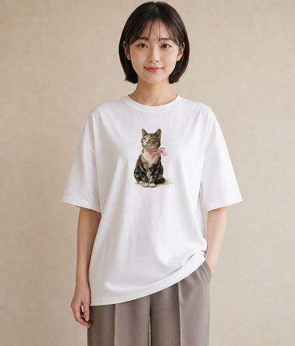 Tシャツ レディース ねこ 猫 ネコ イラスト カフェコーデ 旅行 母娘コーデ 白T YMAZO