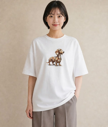 Tシャツ レディース ミニチュアダックスフンド 犬 いぬ イラスト 女性 旅行用 白T YMAZO