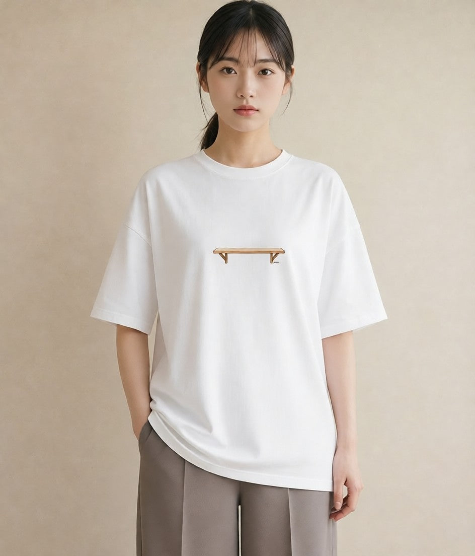 Tシャツ レディース 小川 橋 せせらぎ ナチュラル アンティーク イラスト 買い物 夏コーデ 白T YMAZO