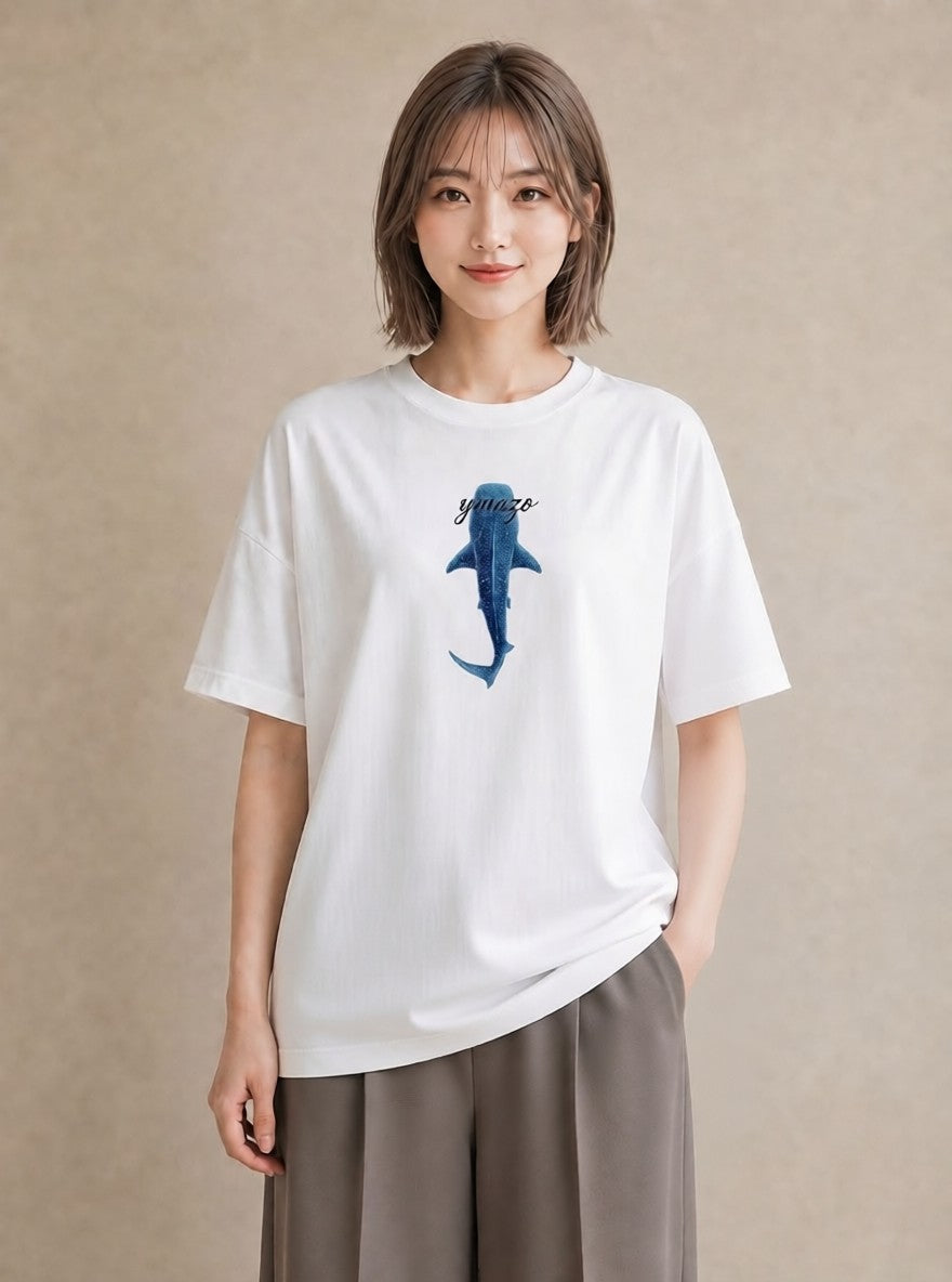 プリントTシャツ レディース サメ 海の生き物 海 イラスト ガーリー カフェ服 クリスマス 白T YMAZO