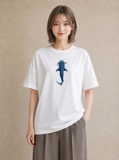 プリントTシャツ レディース サメ 海の生き物 海 イラスト ガーリー カフェ服 クリスマス 白T YMAZO