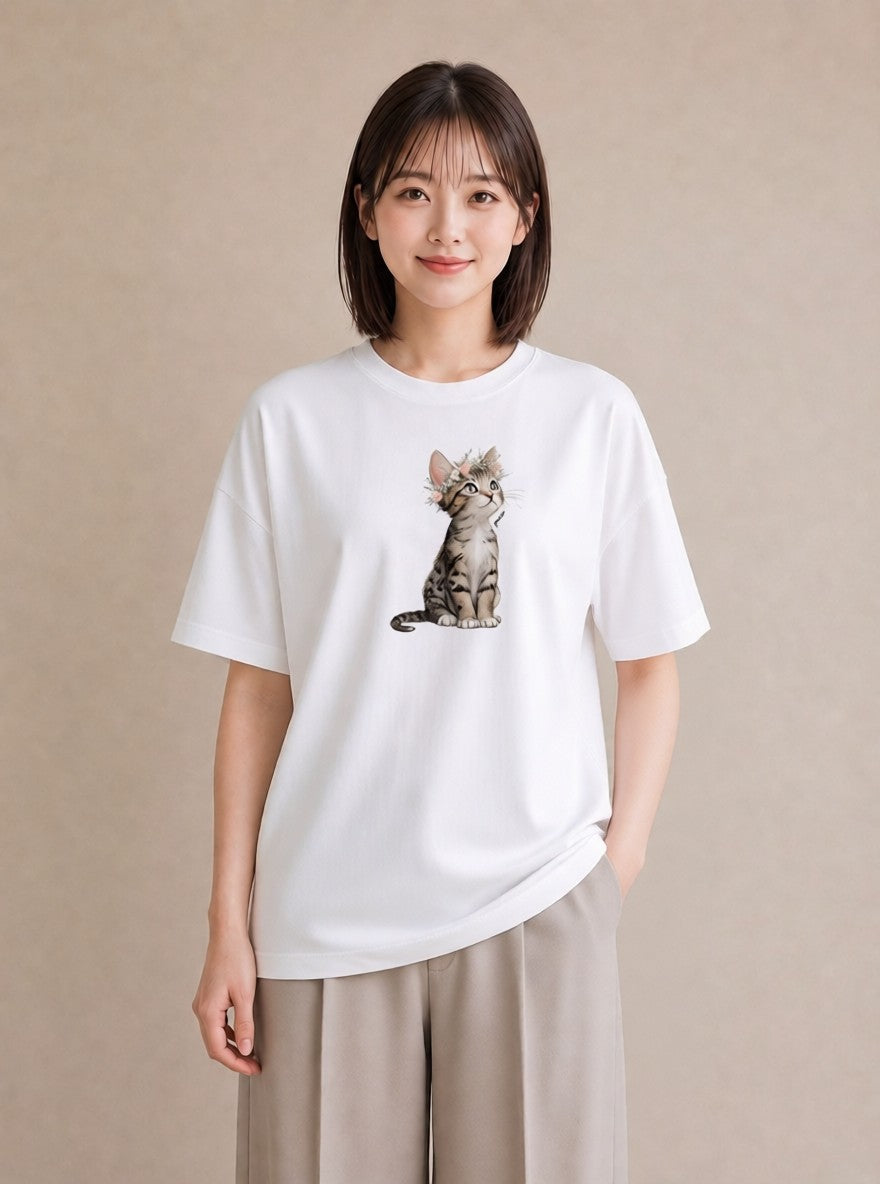半袖Tシャツ レディース アビシニアン 猫 ねこ イラスト ボタニカル デート 帰省 白T YMAZO