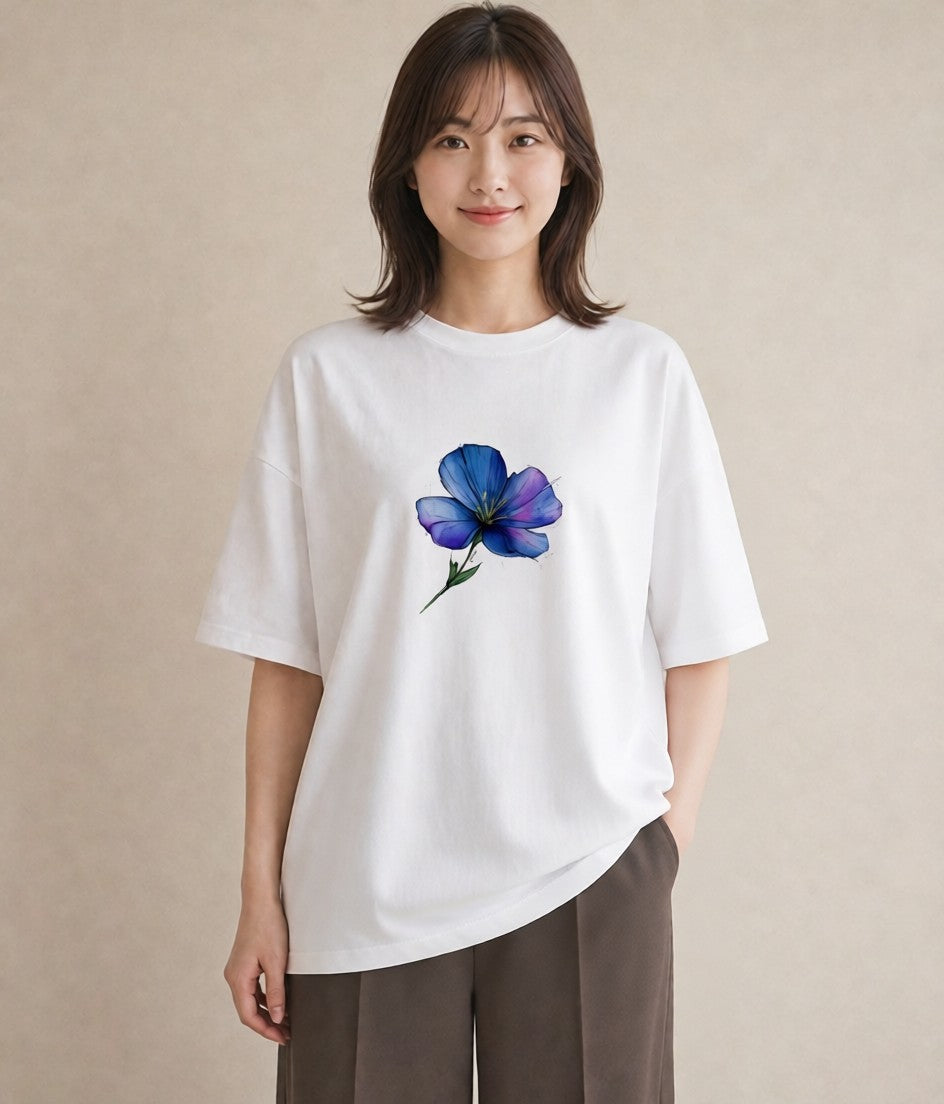 グラフィックTシャツ レディース スミレ 花 花柄 イラスト ラフカジュアル 部屋着 女性向けギフト 白T