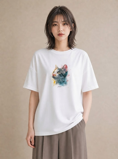 Tシャツ レディース 猫の手 猫 ねこ イラスト カフェコーデ 散歩 お出かけ 白T YMAZO