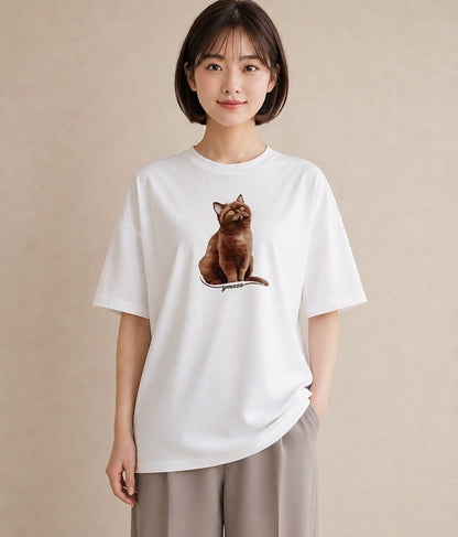 半袖Tシャツ レディース ロシアンブルー 猫 ねこ イラスト 線画 母娘コーデ 自分用 白T YMAZO