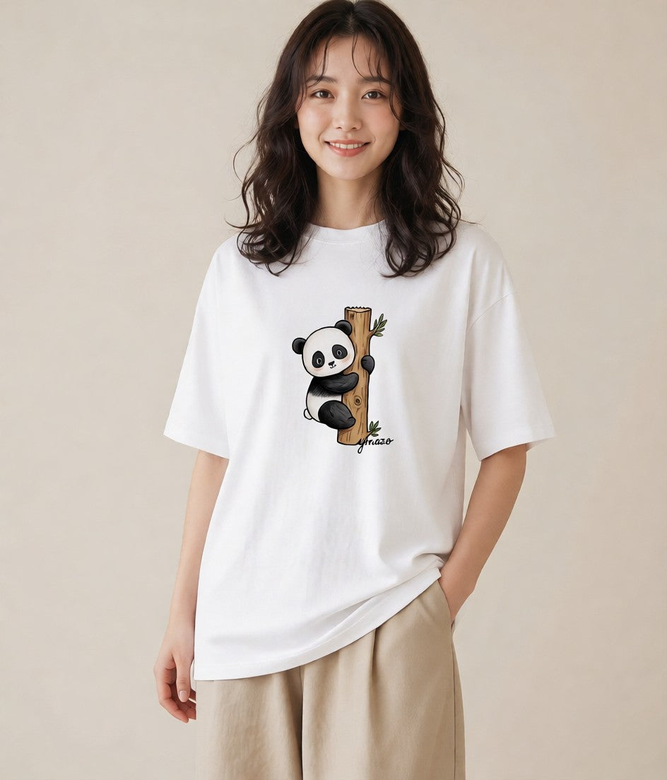デザインTシャツ レディース レッサーパンダ 動物 アニマル イラスト 手描き風 夏コーデ 通学 白T YMAZO