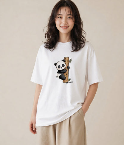 デザインTシャツ レディース レッサーパンダ 動物 アニマル イラスト 手描き風 夏コーデ 通学 白T YMAZO