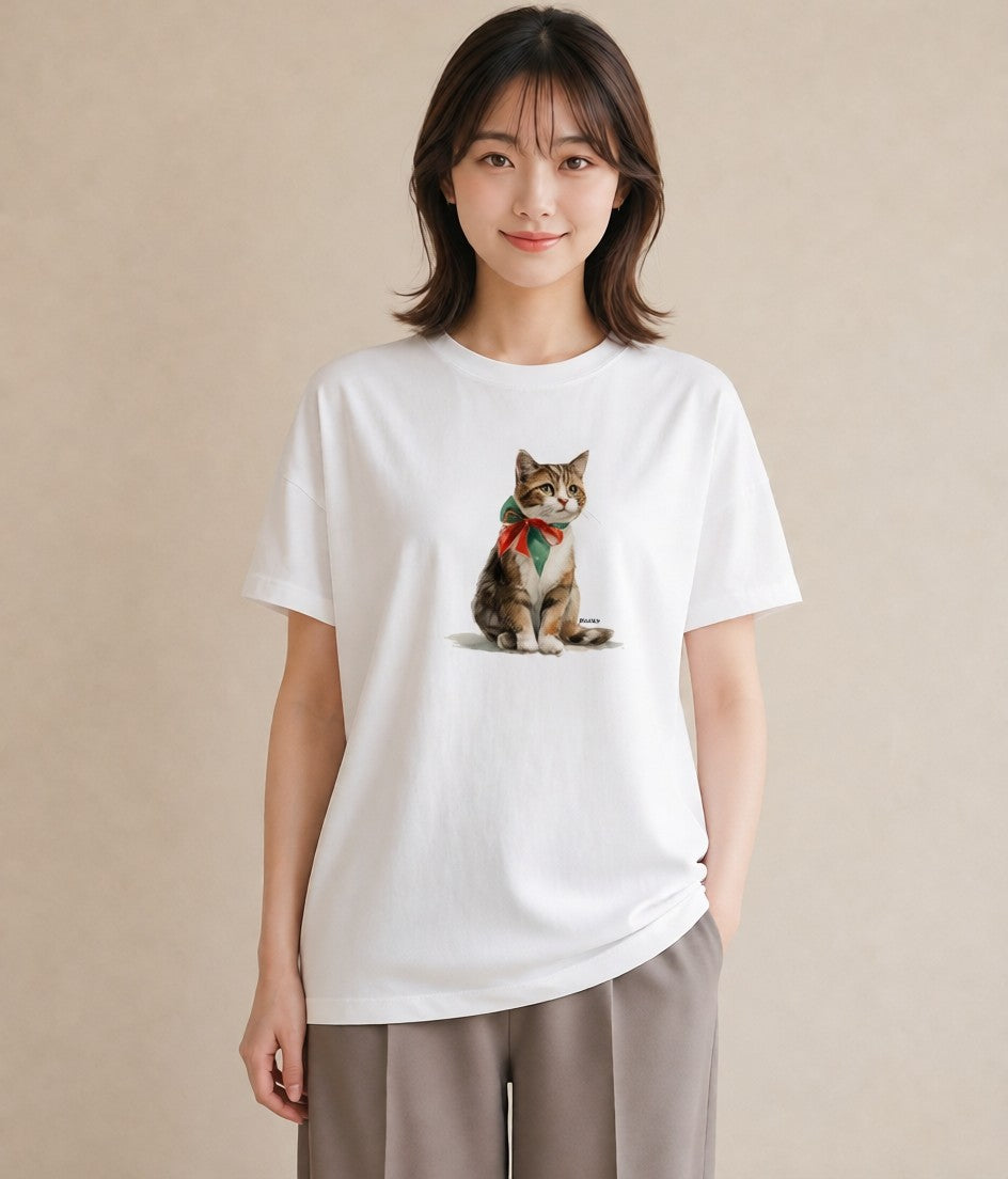 プリントTシャツ レディース エキゾチックショートヘア 猫 ねこ イラスト こなれ感 秋コーデ おしゃれギフト 白T YMAZO