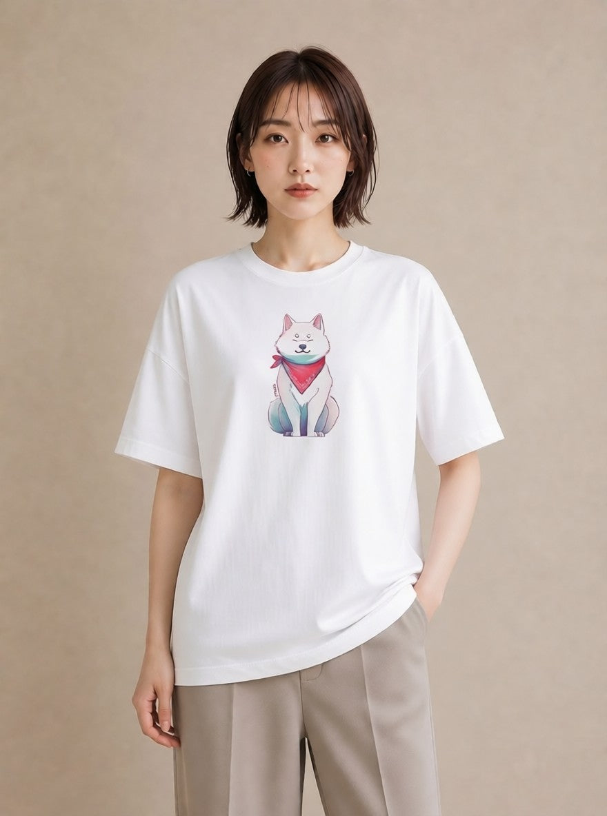 Tシャツ レディース 白柴 犬 いぬ イラスト 個性的 週末コーデ 敬老の日 白T YMAZO