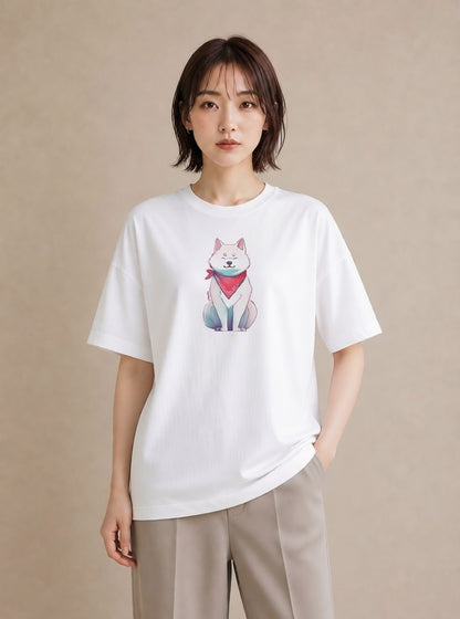 Tシャツ レディース 白柴 犬 いぬ イラスト 個性的 週末コーデ 敬老の日 白T YMAZO