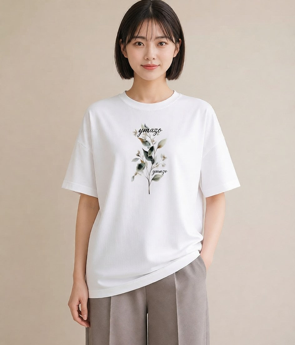 Tシャツ レディース ハーブ 植物 ボタニカル イラスト 線画 カフェ巡り 女子会 白T YMAZO