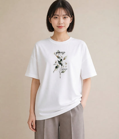 Tシャツ レディース ハーブ 植物 ボタニカル イラスト 線画 カフェ巡り 女子会 白T YMAZO