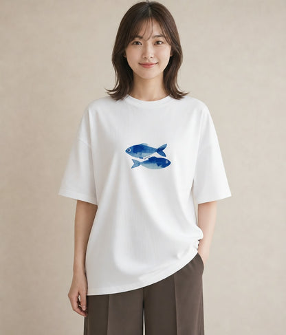 グラフィックTシャツ レディース メダカ ペット 動物 イラスト ラフカジュアル カフェ巡り 女子会 白T YMAZO