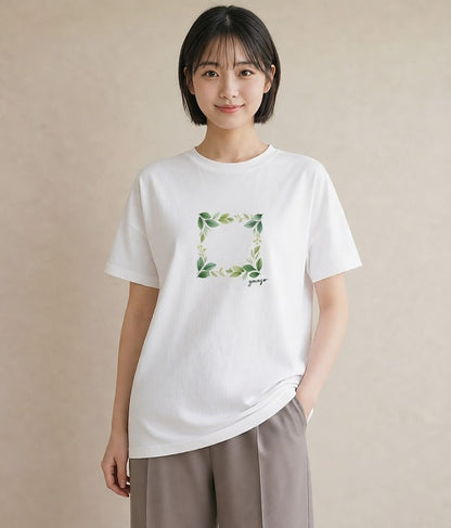 半袖Tシャツ レディース つる 植物 ボタニカル イラスト お洒落 女性 旅行用 白T YMAZO
