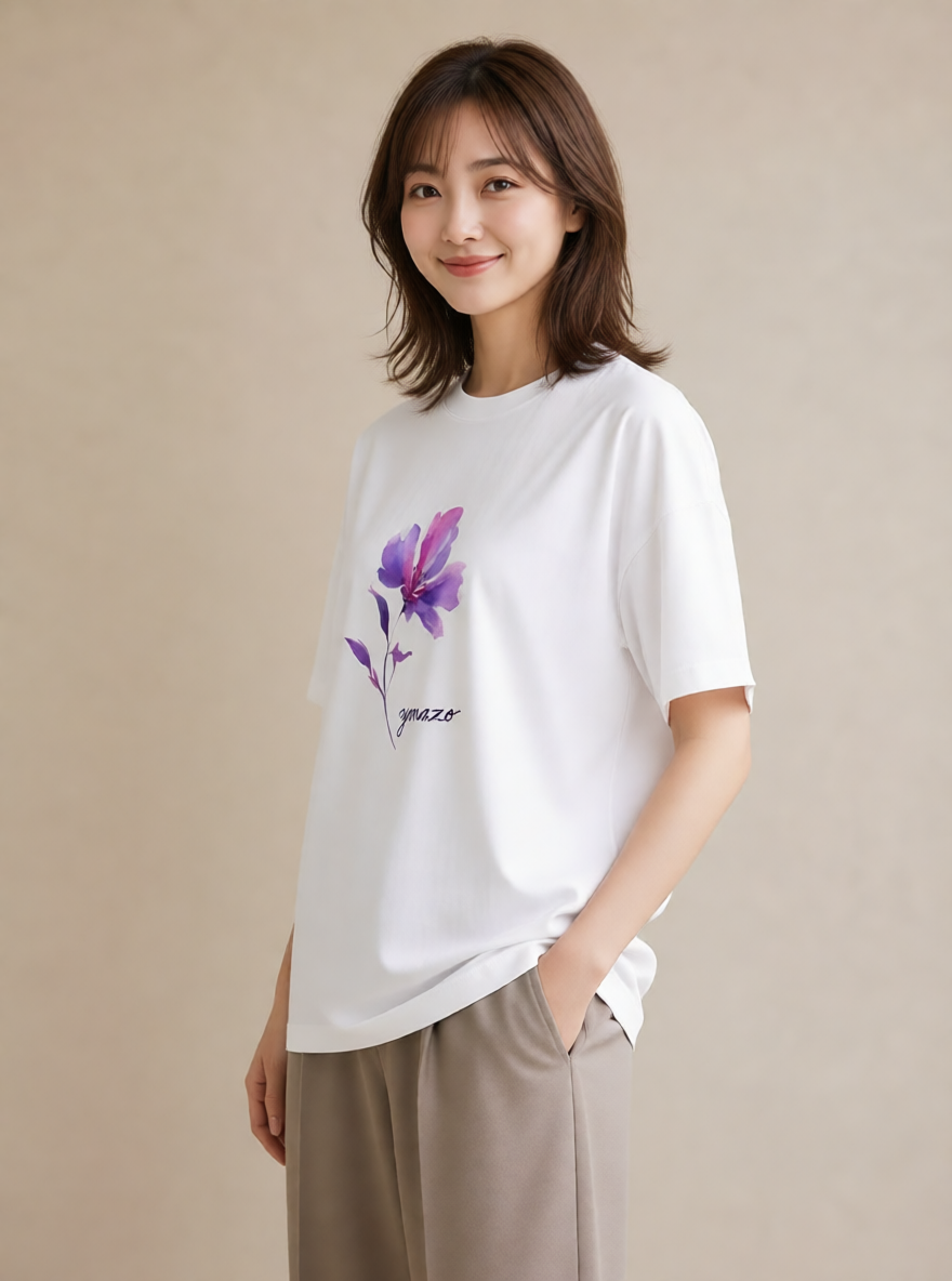 デザインTシャツ レディース パンジー 花 花柄 イラスト レトロ 通学 誕生日プレゼント 白T