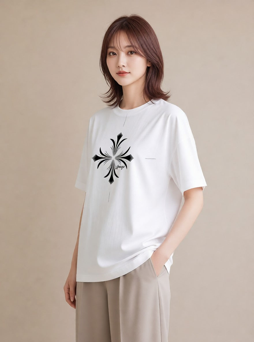 半袖Tシャツ レディース 幾何学 ミニマル ジオメトリック イラスト 母娘コーデ 自分用 白T YMAZO