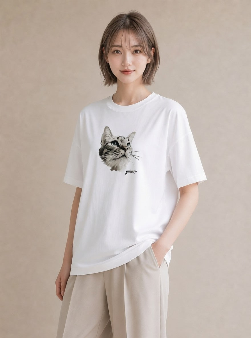 半袖Tシャツ レディース シャム 猫 ねこ イラスト ヴィンテージ風 敬老の日 ホワイトデー 白T YMAZO