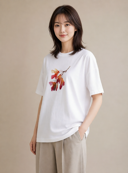 Tシャツ レディース 彼岸花 花 花柄 イラスト 上品 通学 誕生日プレゼント 白T YMAZO
