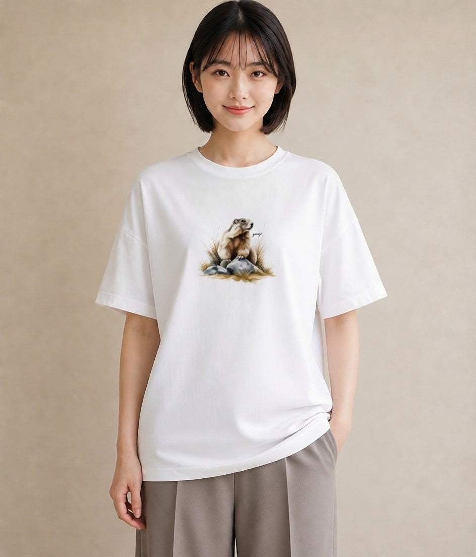 デザインTシャツ レディース デグー ペット 動物 イラスト こなれ感 通勤 在宅 白T YMAZO