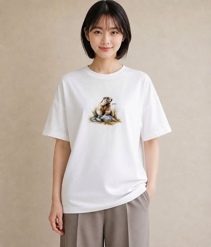 デザインTシャツ レディース デグー ペット 動物 イラスト こなれ感 通勤 在宅 白T YMAZO