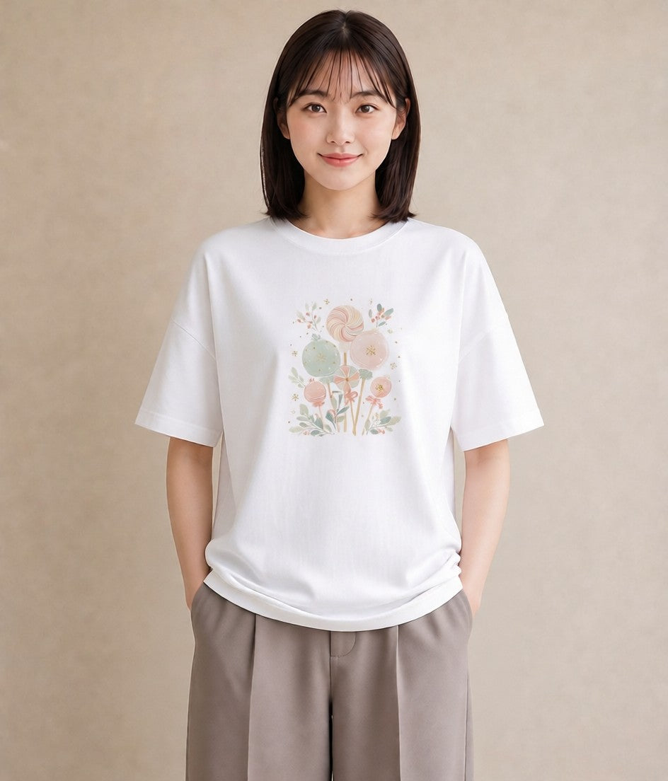 デザインTシャツ レディース だんご 食べ物 フード イラスト 北欧風 お揃い 親子 白T YMAZO