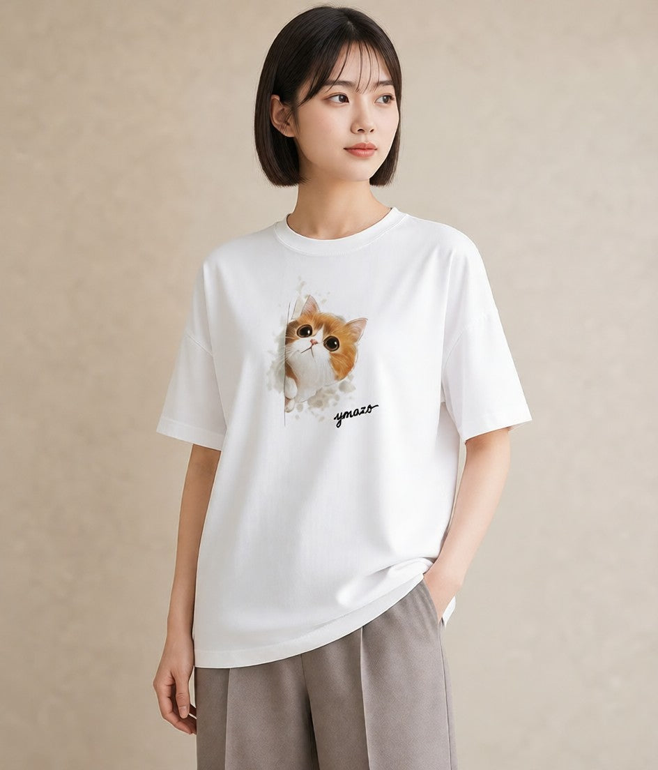 Tシャツ レディース ねこ 猫 ネコ イラスト ヴィンテージ風 春コーデ 姉妹 白T YMAZO