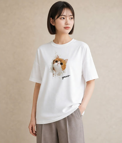 Tシャツ レディース ねこ 猫 ネコ イラスト ヴィンテージ風 春コーデ 姉妹 白T YMAZO