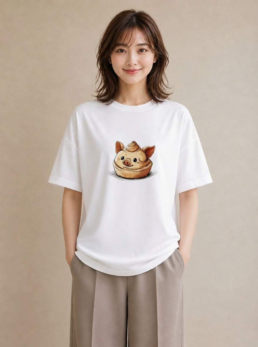 デザインTシャツ レディース クロワッサン 食べ物 フード イラスト 休日コーデ 母娘コーデ 自分用 白T YMAZO