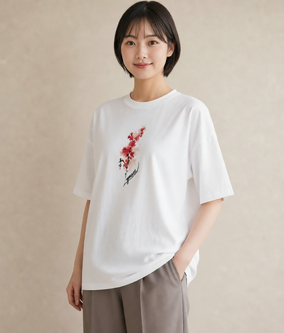 デザインTシャツ レディース 梅 花 花柄 イラスト ナチュラル ビーチ デイリーウェア 白T YMAZO