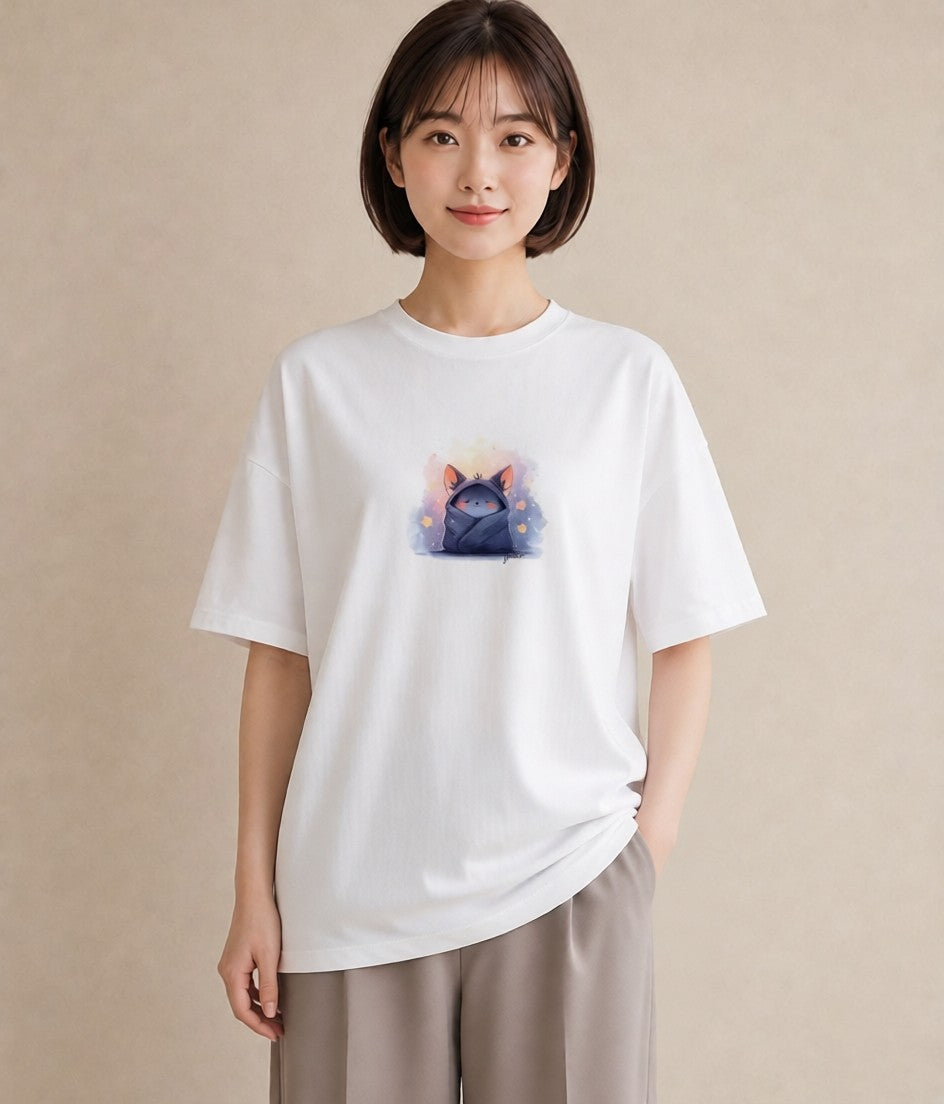 グラフィックTシャツ レディース ニャンコ 猫 ねこ イラスト 散歩 お出かけ 白T YMAZO