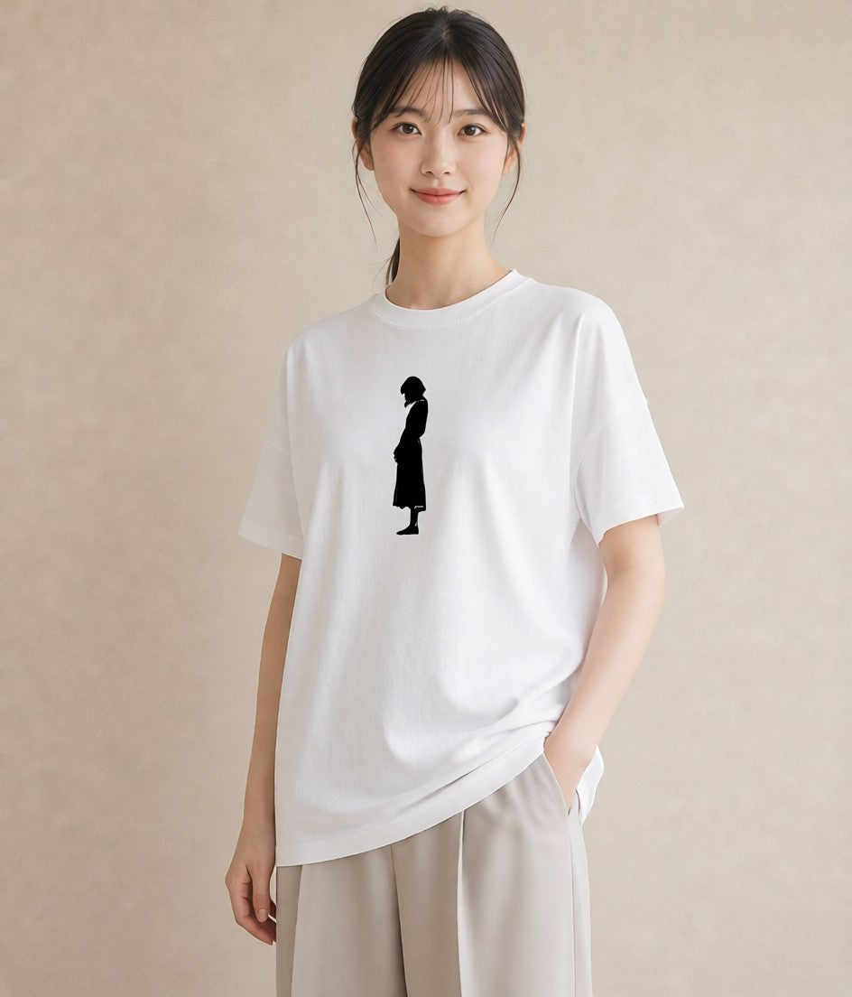 プリントTシャツ レディース 女の子 ガール 後ろ姿 イラスト ミニマル デート 帰省 白T YMAZO