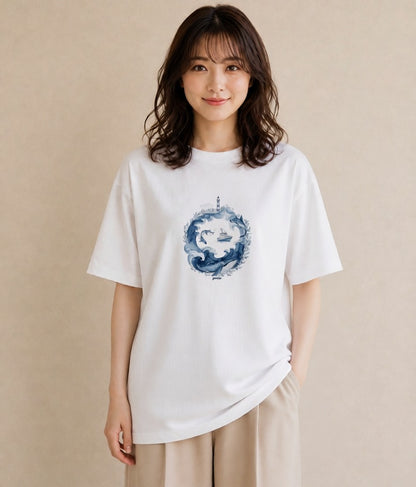 Tシャツ レディース 海 星空 宇宙 イラスト 線画 春コーデ 姉妹 白T YMAZO