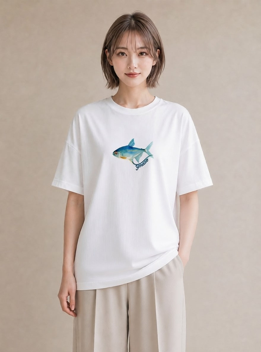 プリントTシャツ レディース 金魚 ペット 動物 イラスト ポップ 旅行用 海 白T YMAZO