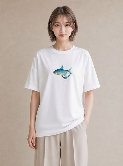 プリントTシャツ レディース 金魚 ペット 動物 イラスト ポップ 旅行用 海 白T YMAZO