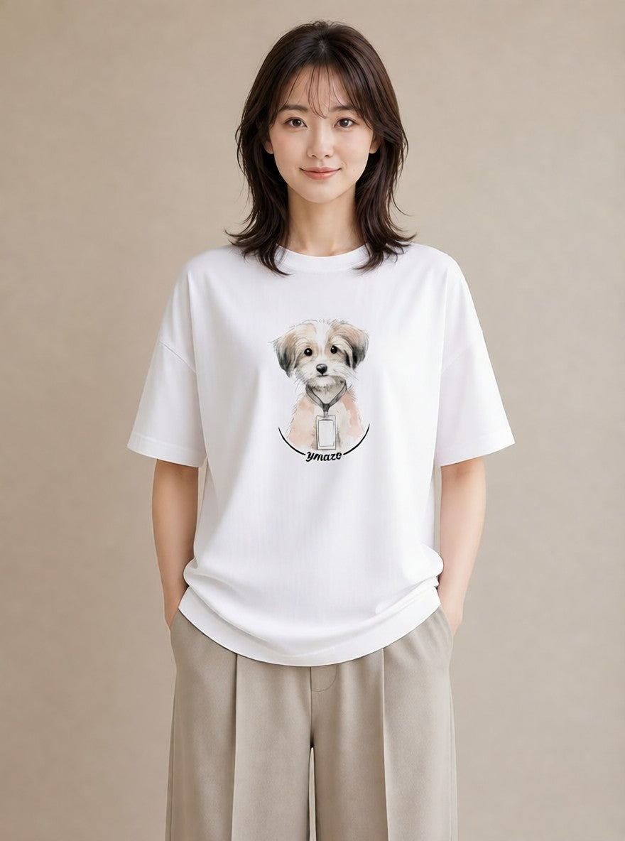 プリントTシャツ レディース ミックス犬 犬 いぬ イラスト きれいめカジュアル 通学 誕生日プレゼント 白T YMAZO