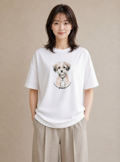 プリントTシャツ レディース ミックス犬 犬 いぬ イラスト きれいめカジュアル 通学 誕生日プレゼント 白T YMAZO