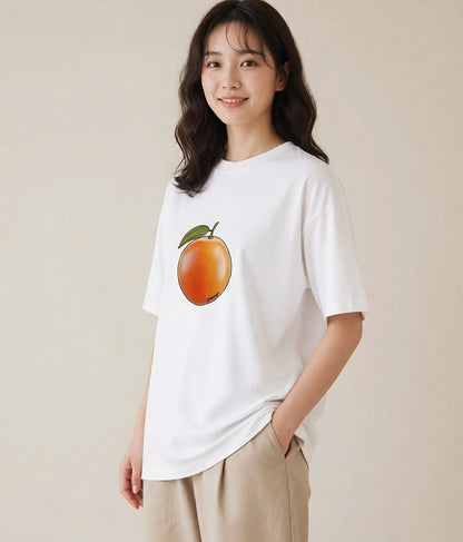 Tシャツ レディース みかん 食べ物 フード イラスト ニュアンス クリスマス 旅行 白T YMAZO