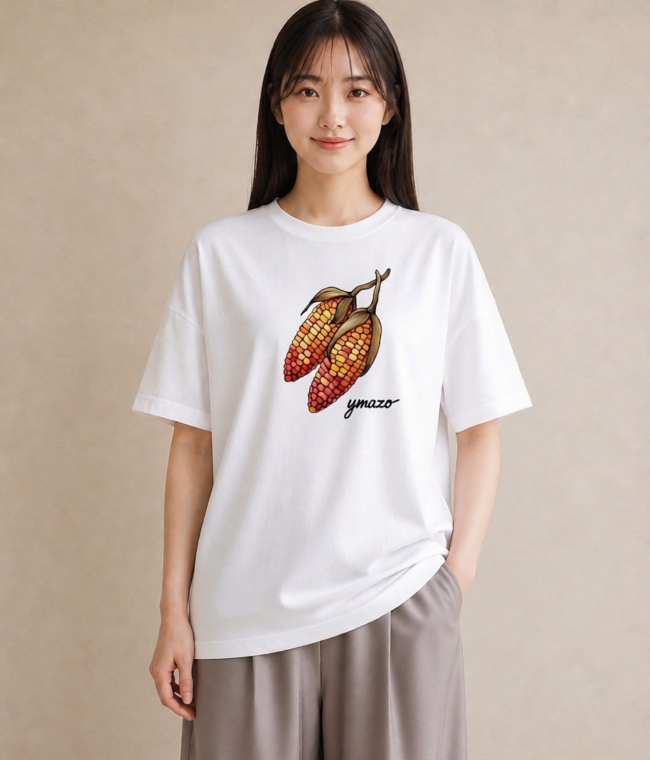 プリントTシャツ レディース 実り 植物 ボタニカル イラスト カフェ巡り 女子会 白T YMAZO