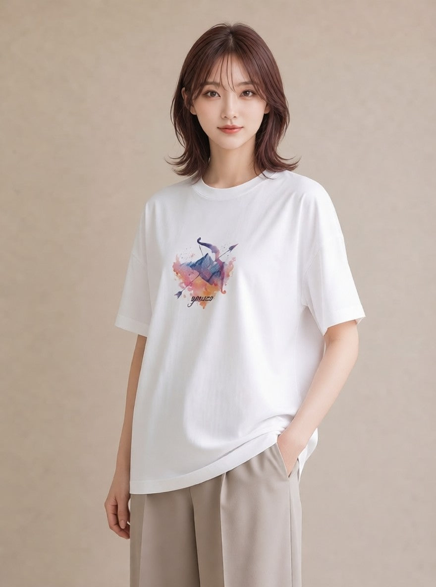 プリントTシャツ レディース 乙女座 星空 宇宙 イラスト シンプル 買い物 夏コーデ 白T YMAZO