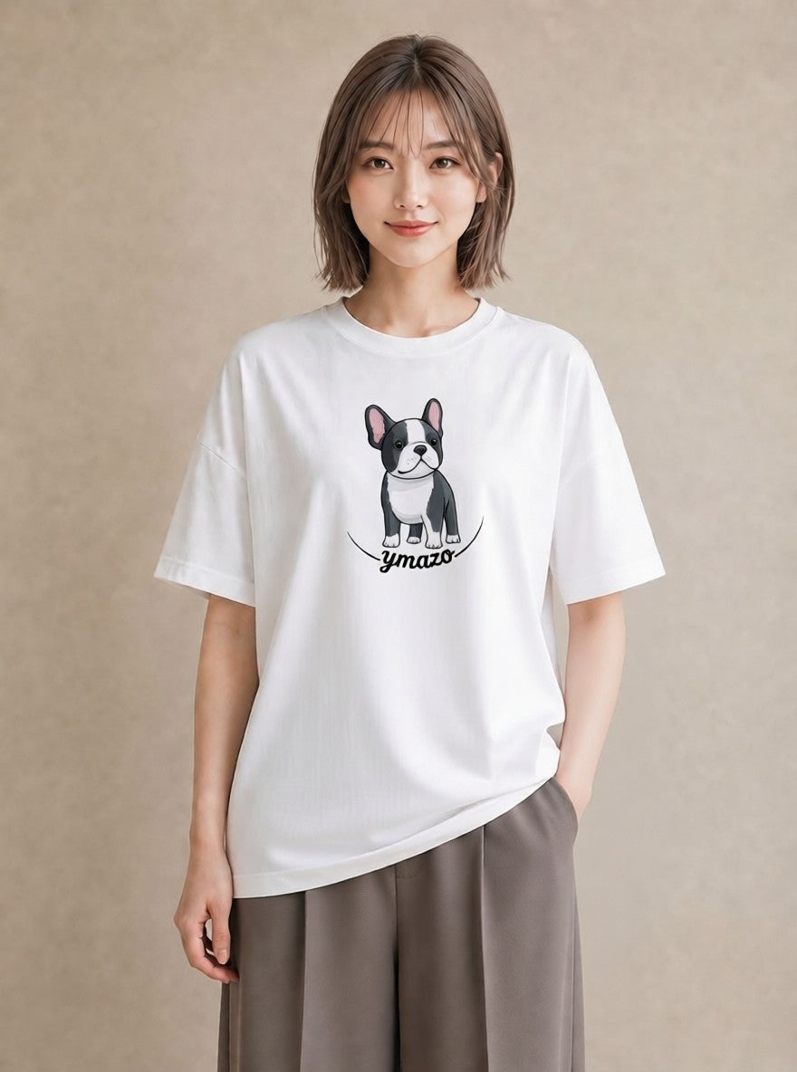 デザインTシャツ レディース 子犬 犬 いぬ イラスト フェミニン 誕生日プレゼント 綿100 白T YMAZO