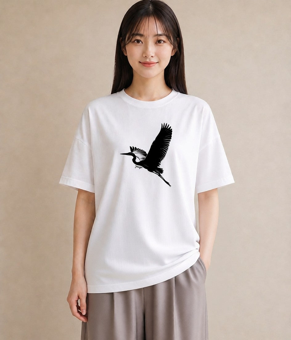 グラフィックTシャツ レディース 折り鶴 折り紙 ナチュラル アンティーク イラスト ラフカジュアル 秋コーデ おしゃれギフト 白T YMAZO