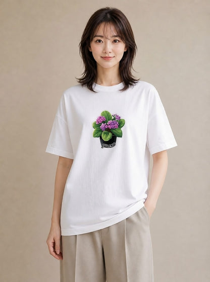 Tシャツ レディース パンジー 花 花柄 イラスト 普段使い お出かけ 普段着 白T YMAZO
