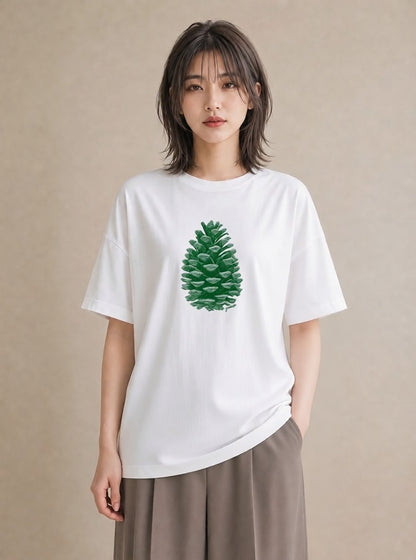 半袖Tシャツ レディース 松ぼっくり 植物 ボタニカル イラスト 抜け感 親子 20代 白T YMAZO
