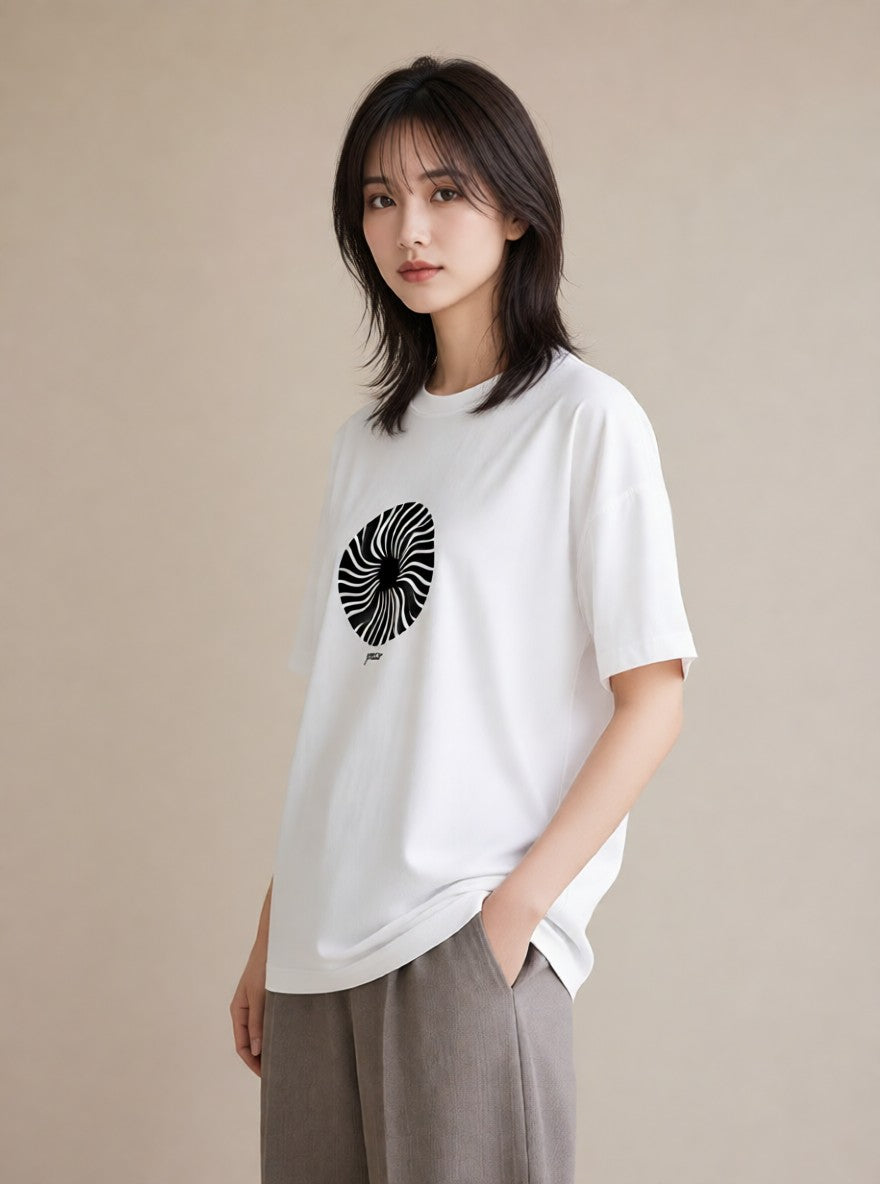 プリントTシャツ レディース 扇子 そよ風 ナチュラル アンティーク イラスト お洒落 カジュアルコーデ 買い物 白T YMAZO