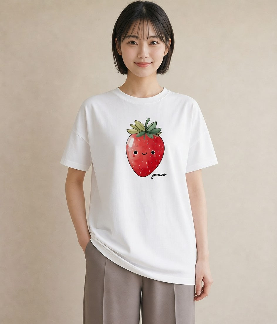 グラフィックTシャツ レディース いちご 苺 ストロベリー 食べ物 フード イラスト ポップ 春コーデ 姉妹 白T YMAZO