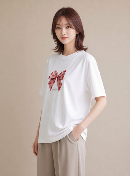 半袖Tシャツ レディース ショートケーキ 食べ物 フード イラスト 普段使い お揃い 親子 白T YMAZO