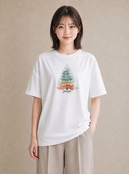 グラフィックTシャツ レディース 山 星空 宇宙 イラスト ラフカジュアル カフェ巡り 女子会 白T YMAZO